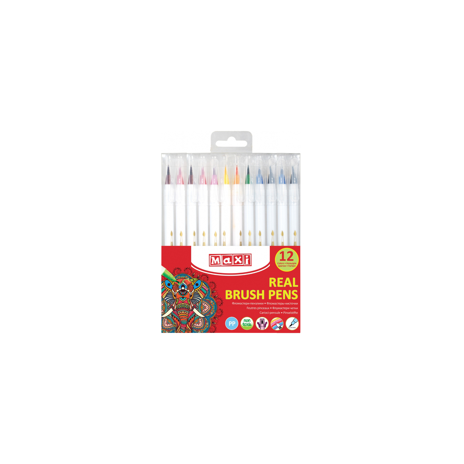 Фломастери Maxi пензлики REAL BRUSH, 12 кольорів, лінія 0,5-6 мм (MX15232)