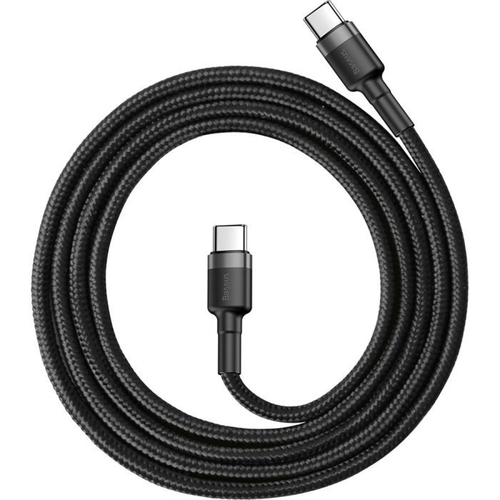 Дата кабель USB-C to USB-C 1.0m 3A 60W Cafule Black Baseus (CATKLF-GG1) изображение 2