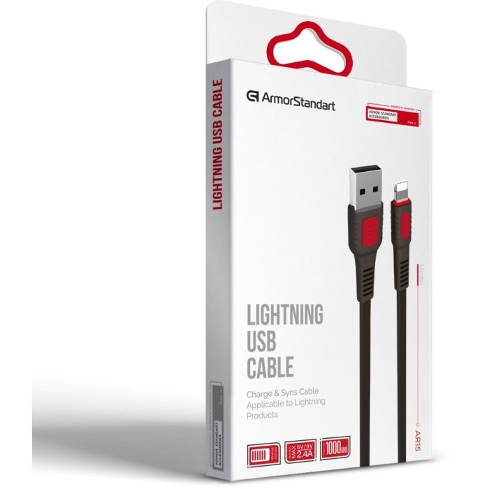 Дата кабель USB 2.0 AM to Lightning 1.0m AR15 2.4A black Armorstandart (ARM59537) изображение 4