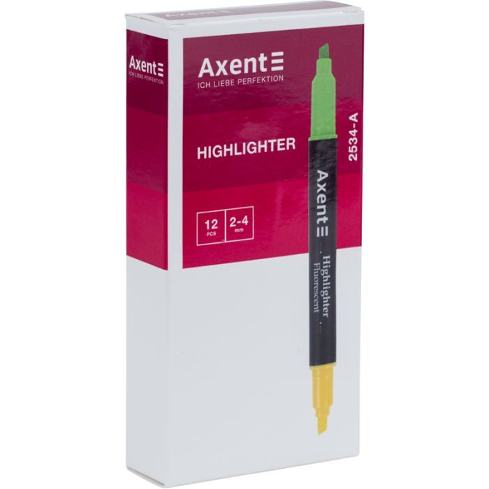 Маркер Axent Highlighter Dual 2-4 мм клиновидный зеленый+желтый (2534-04-A) изображение 2