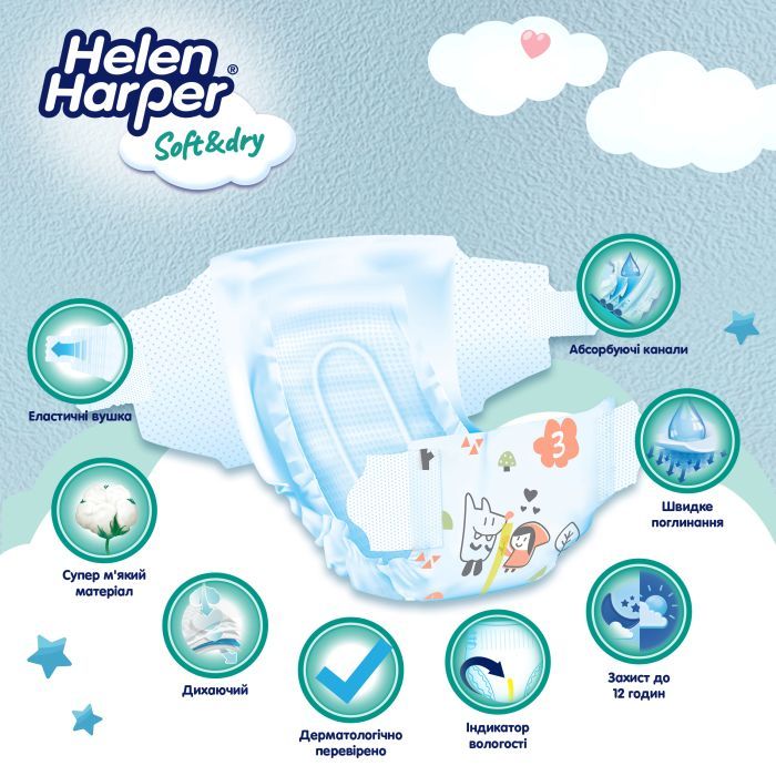 Подгузники Helen Harper Soft&Dry New Midi Размер 3 (6-10 кг) 70 шт (2316773) изображение 2
