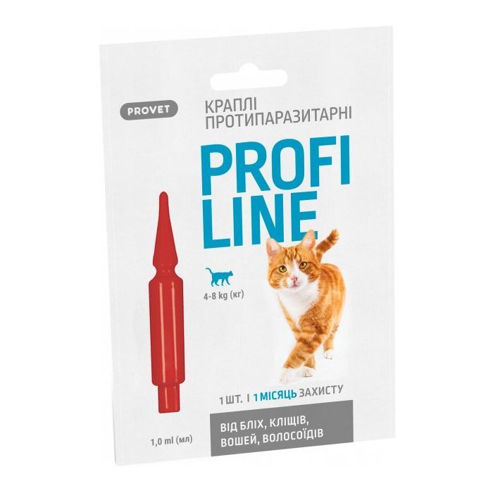 Капли для животных ProVET Profiline инсектоакарицид для кошек 4-8 кг 1/1 мл (4823082431120)