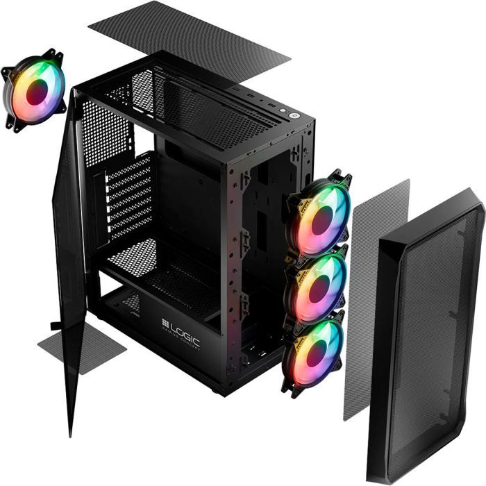 Корпус для ПК Logic concept PORTOS MESH+GLASS ARGB fans 4x120mm BLACK (AT-PORTOS-10-0000000-0002) изображение 11
