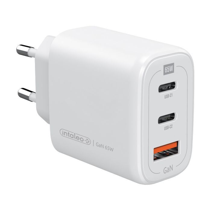 Зарядний пристрій Intaleo 65W GAN 2USB-C PD+USB-A QC 3.0 white (1283126559525)