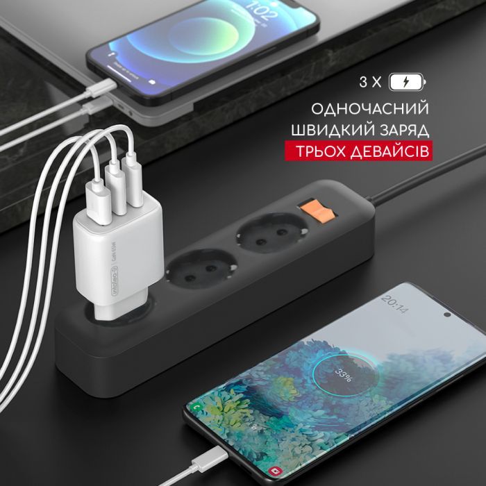 Зарядний пристрій Intaleo 65W GAN 2USB-C PD+USB-A QC 3.0 white (1283126559525) зображення 6