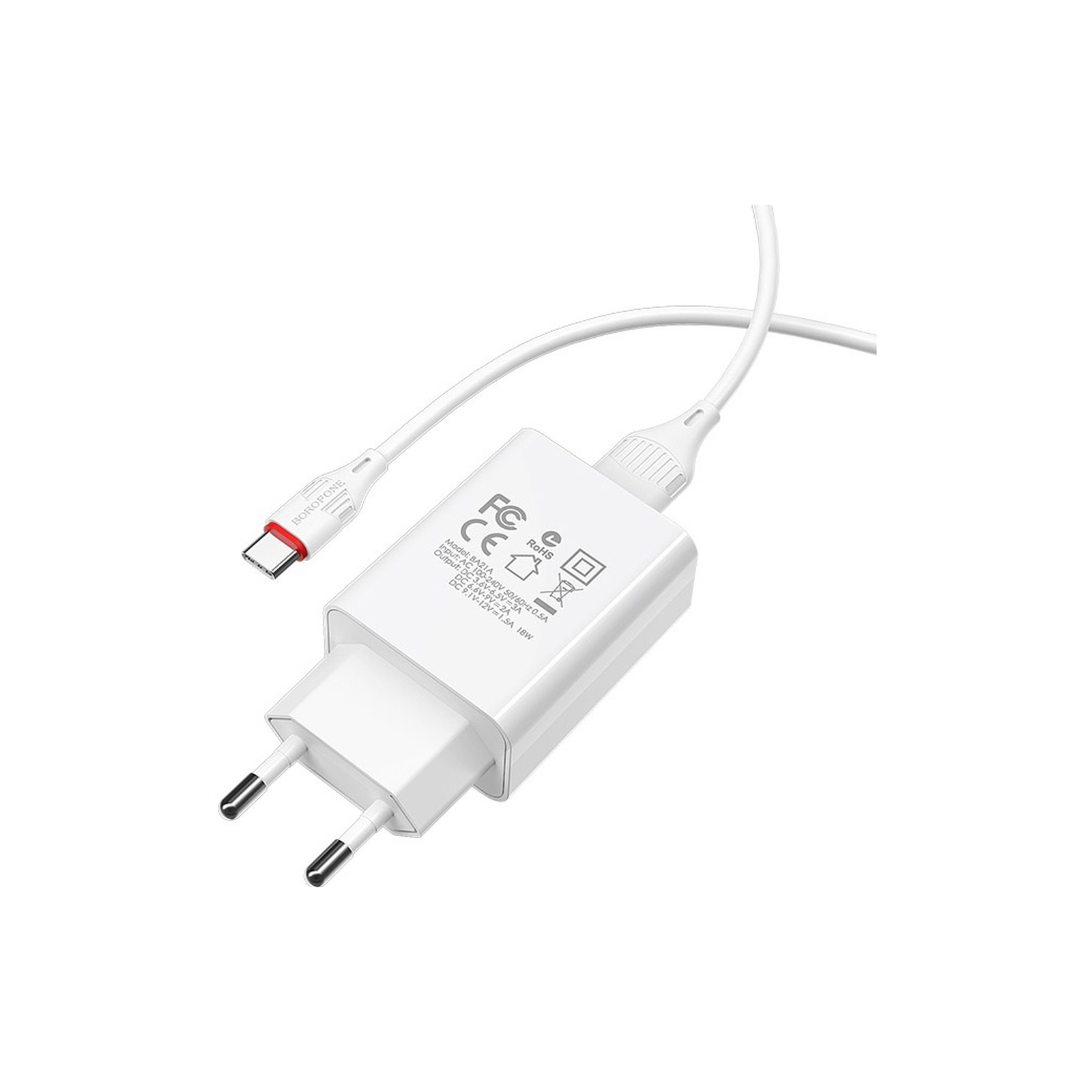 Зарядное устройство BOROFONE BA21A Long journey single port QC3.0 charger set (Type-C) White (BA21ACW) изображение 3