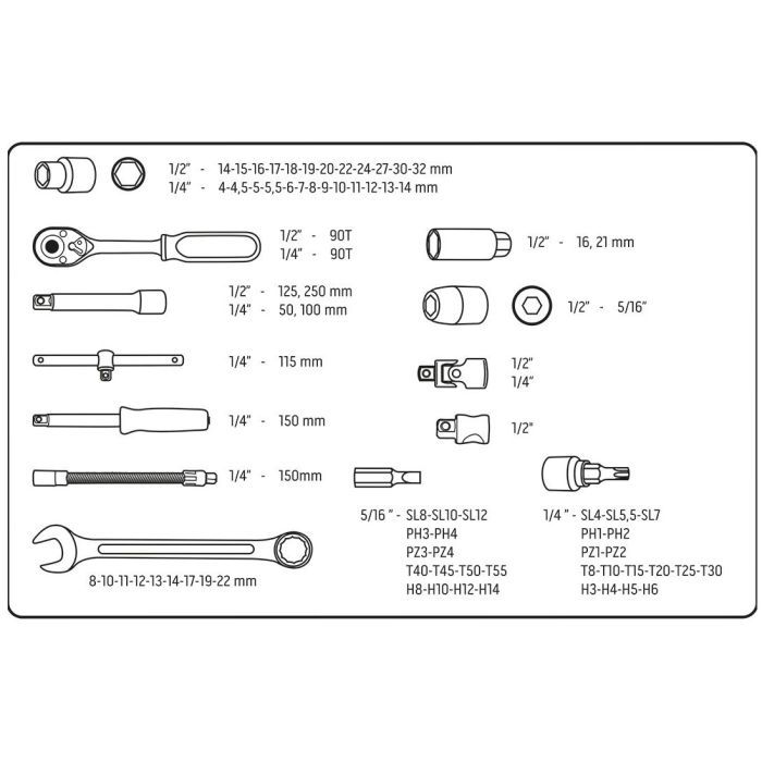 Набор инструментов Neo Tools 82шт, 1/2", 1/4", CrV, eco кейс (10-058) изображение 2