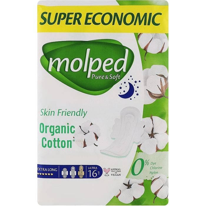 Гигиенические прокладки Molped Pure&Soft Night 6 капель 16 шт. (8690536829040)