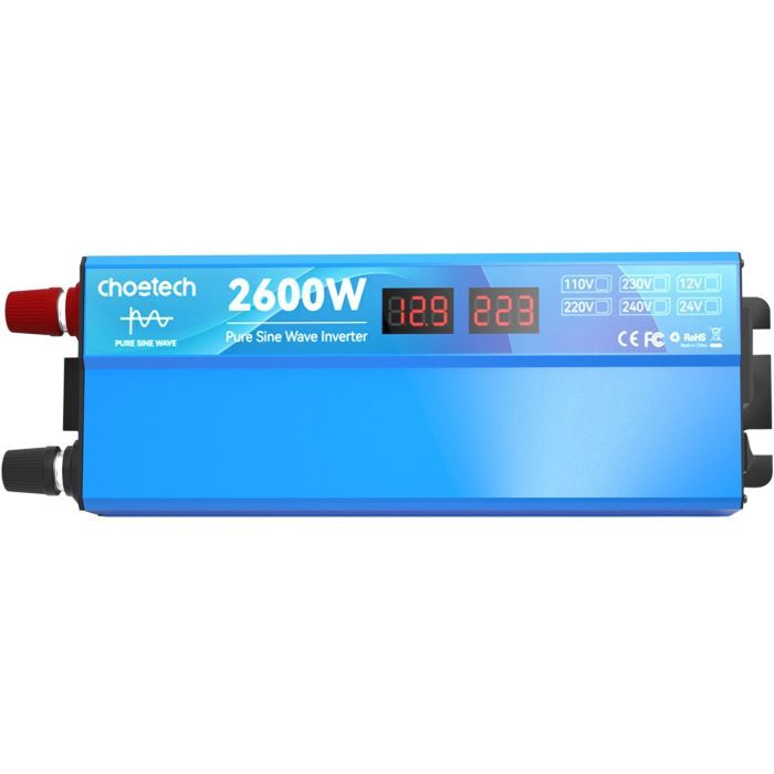 Автомобільний інвертор Choetech 12/220V 1300Вт, чиста синусоїда (CJ2600Q-V2) зображення 2