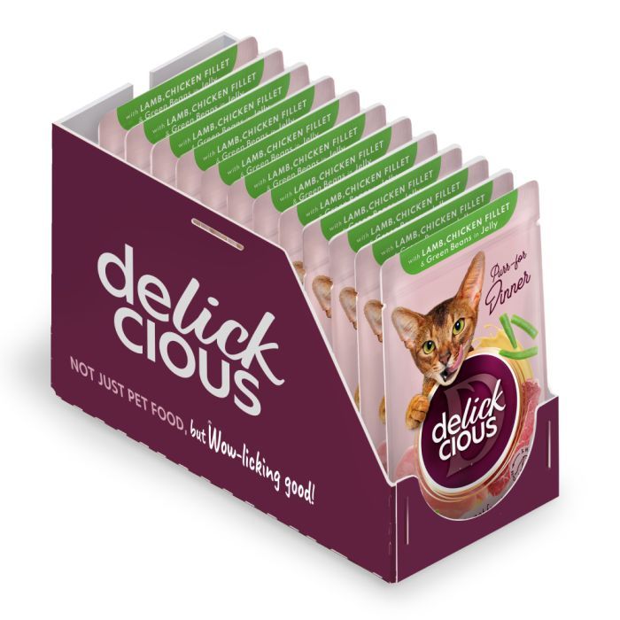 Влажный корм для кошек Delickcious Кусочки с ягнятиной, куриным филе и фасолью спаржевой в желе 85 г (4820269143128) изображение 2