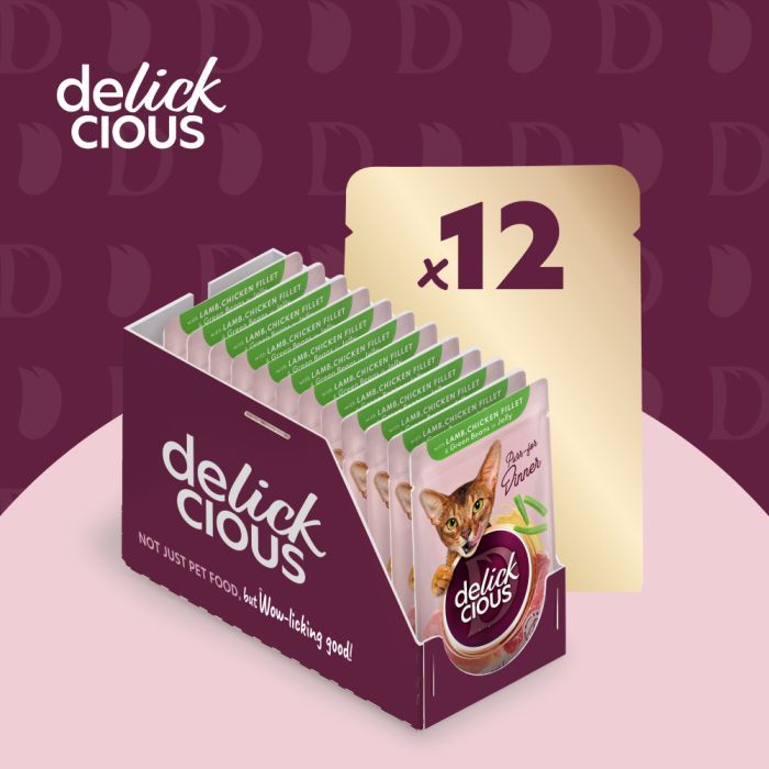 Влажный корм для кошек Delickcious Кусочки с ягнятиной, куриным филе и фасолью спаржевой в желе 85 г (4820269143128) изображение 5