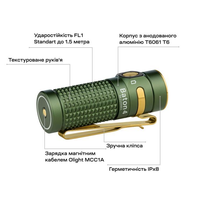 Ліхтар Olight Baton 4 OD Green (0.0000.0862) зображення 12