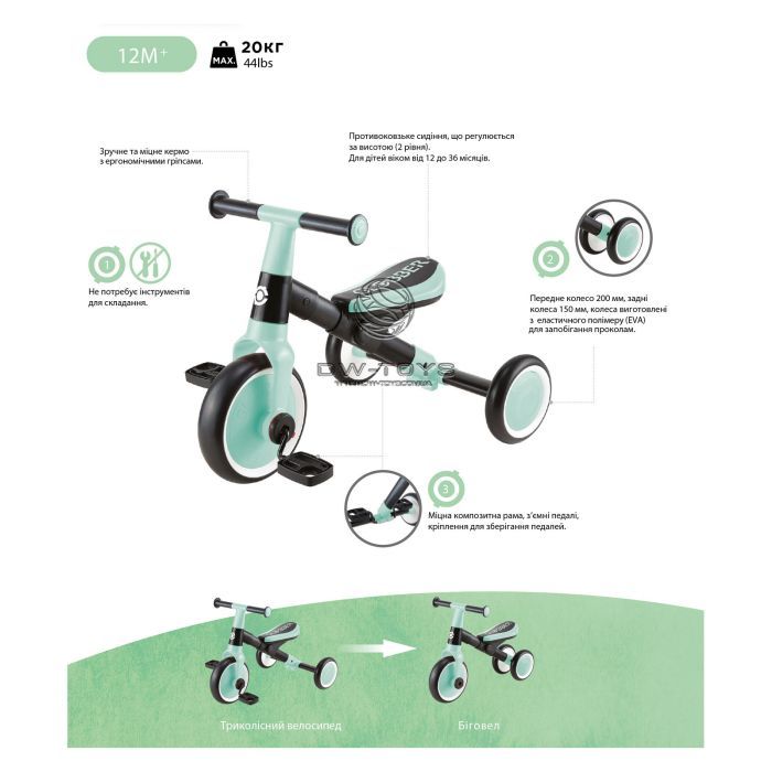 Дитячий велосипед Globber Learning Trike 2 в 1, синій (735-101) зображення 10