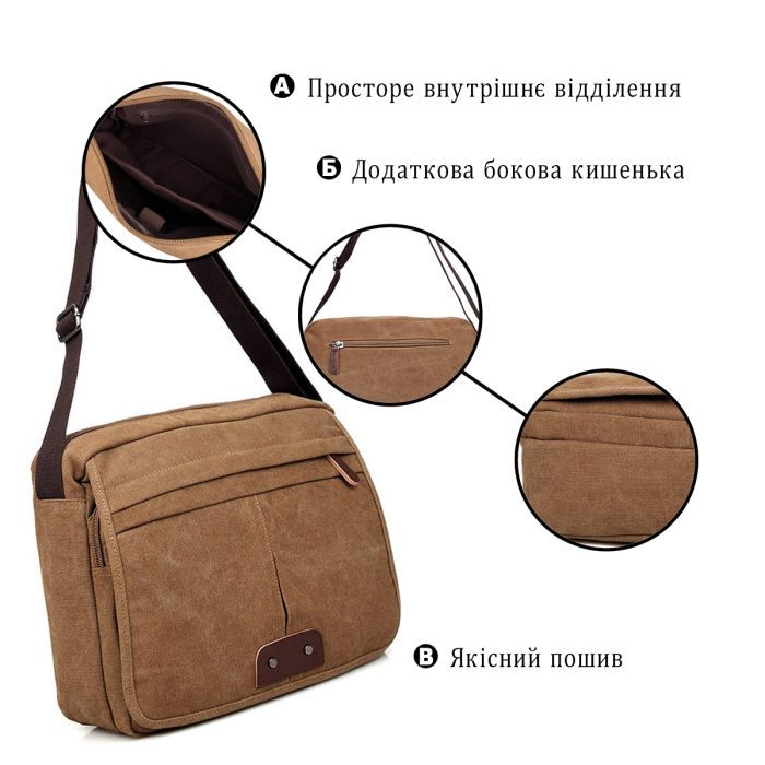 Сумка Vintage Текстильная Коричневая (14445) изображение 4