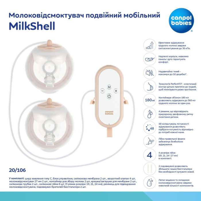 Молоковідсмоктувач Canpol babies подвійний мобільний MilkShell (20/106) зображення 6