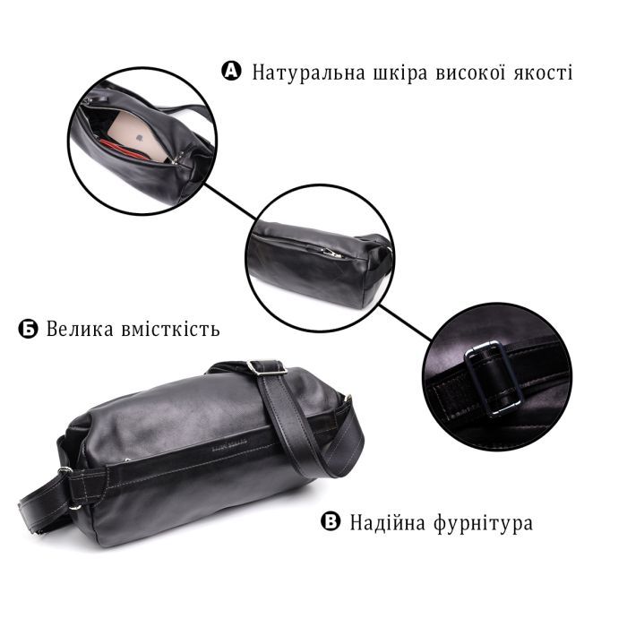 Сумка Grande Pelle Через плечо из натуральной кожи Черная (11649) изображение 4