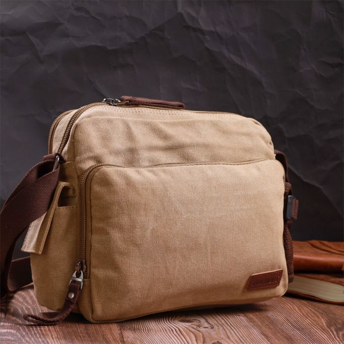 Сумка Vintage Мужская мессенджер из текстиля Песочная (22206) изображение 9