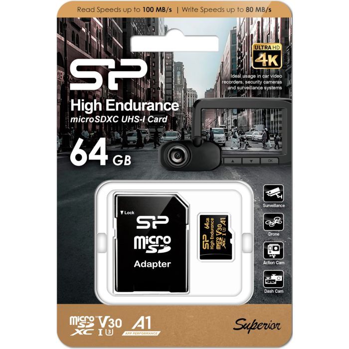 Карта памяти Silicon Power 64GB microSDXC class 10 UHS-I U3 V30 A1 High Endurance (SP064GBSTXDV3V1HSP) изображение 3