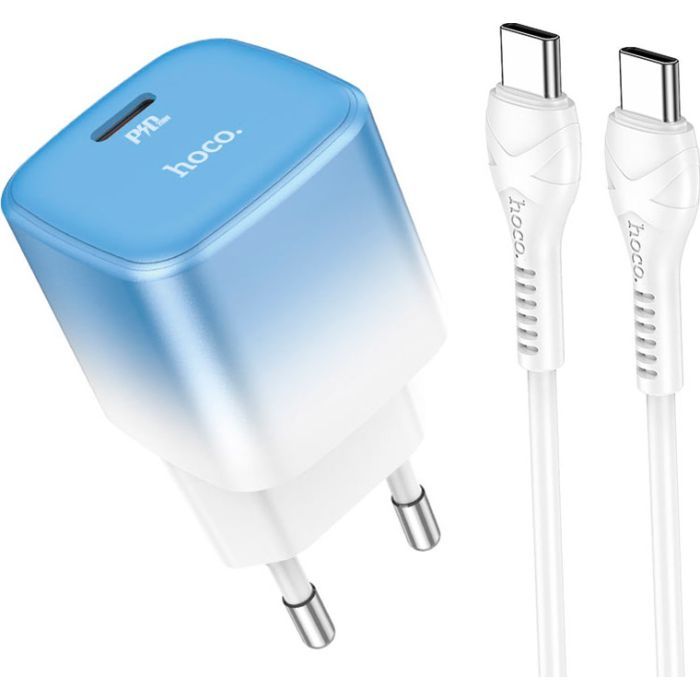 Зарядний пристрій HOCO C101A USB-C PD20W + cable USB-C to USB-C Ice Blue (6931474769398)