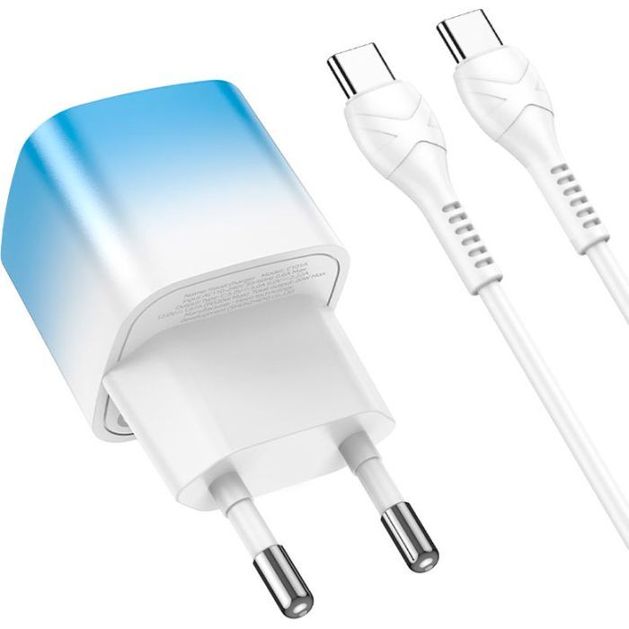 Зарядний пристрій HOCO C101A USB-C PD20W + cable USB-C to USB-C Ice Blue (6931474769398) зображення 2