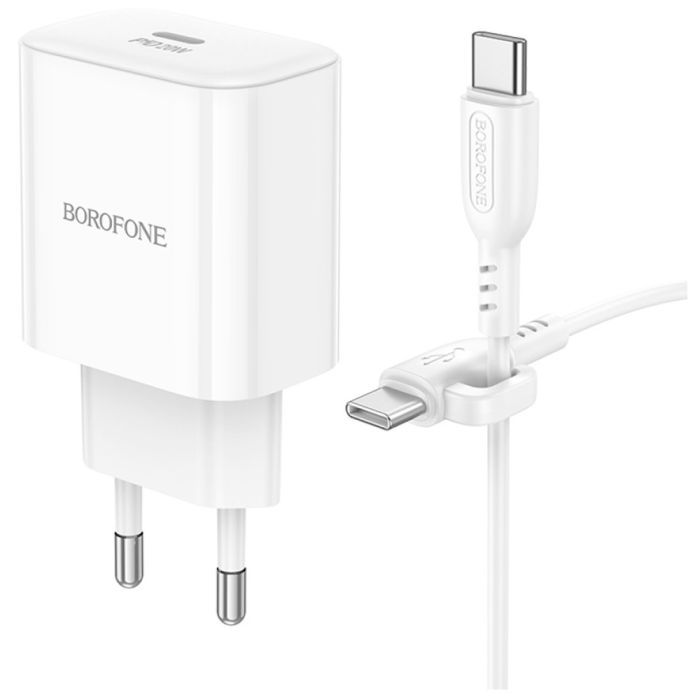 Зарядное устройство BOROFONE BA81A USB-C PD20W + cable USB-C to USB-C White (6941991108204) изображение 3