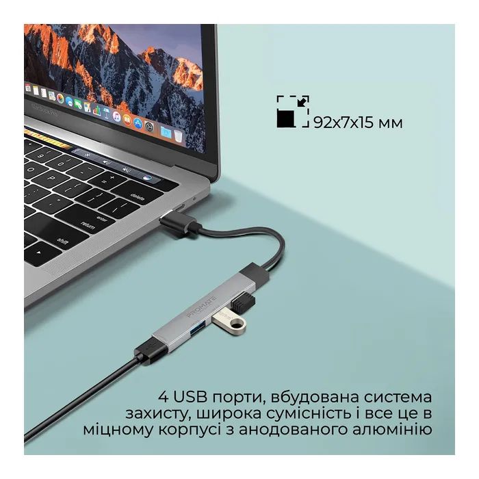 Концентратор Promate USB-C 4-in-1 порти Promate litehub-4.grey (litehub-4.grey) зображення 2