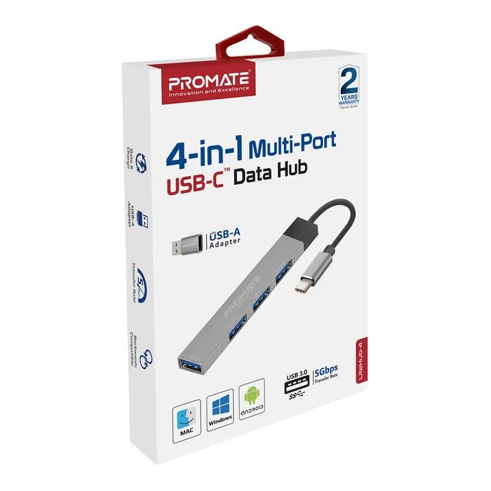 Концентратор Promate USB-C 4-in-1 порти Promate litehub-4.grey (litehub-4.grey) зображення 6