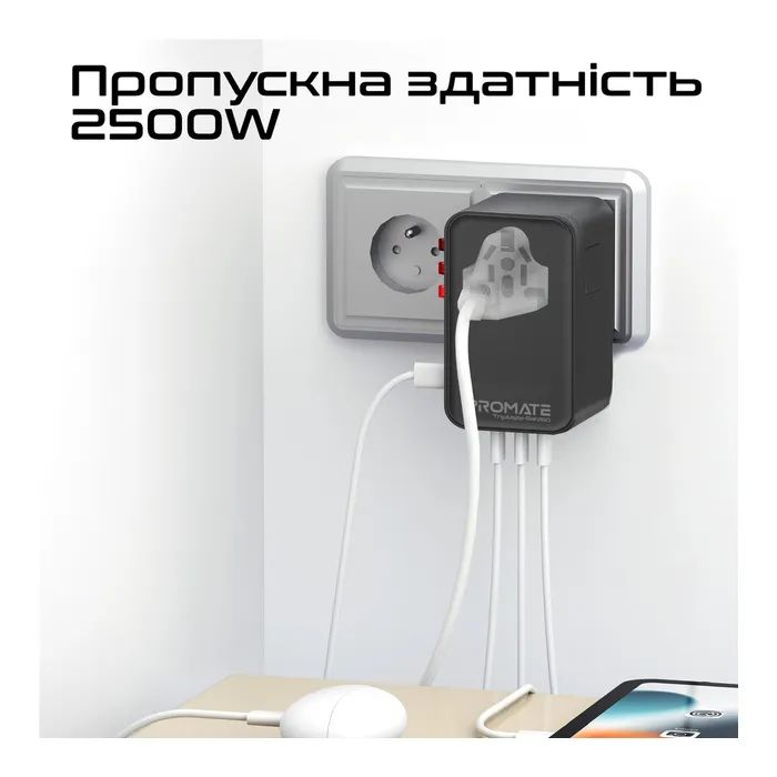 Зарядний пристрій Promate tripmate-gan160 3xUSB-C PD + USB-A QC 160W GaN Black (tripmate-gan160) зображення 3