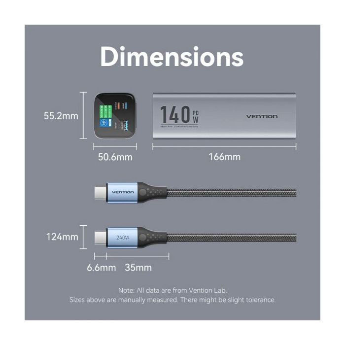 Батарея універсальна Vention 27000mAh 140W 5A PD, QC/3.0, 2xUSB-C, USB-A, LED Display, Gray (FHVH0) зображення 4