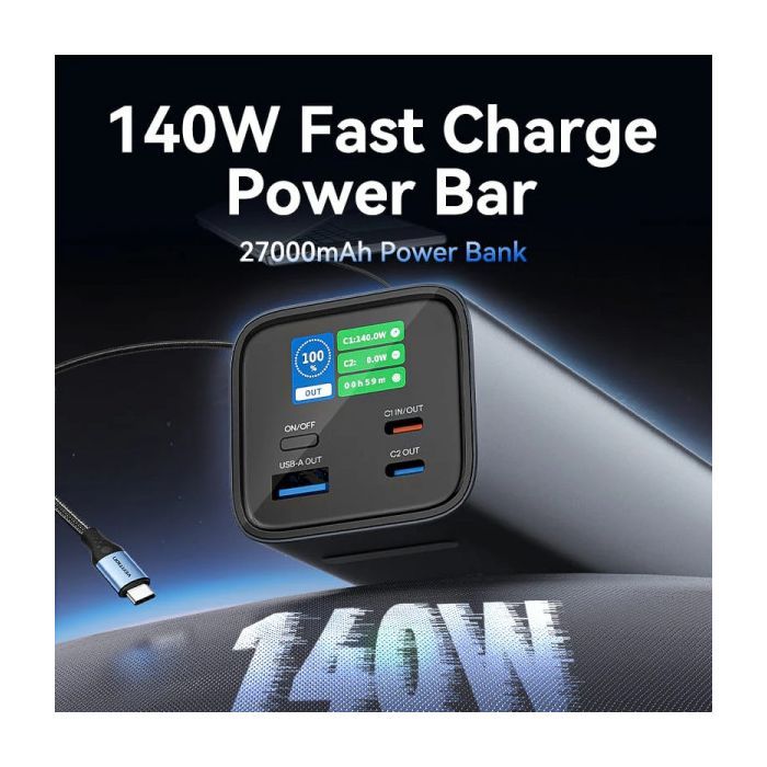 Батарея універсальна Vention 27000mAh 140W 5A PD, QC/3.0, 2xUSB-C, USB-A, LED Display, Gray (FHVH0) зображення 5