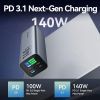 Батарея універсальна Vention 27000mAh 140W 5A PD, QC/3.0, 2xUSB-C, USB-A, LED Display, Gray (FHVH0) зображення 7