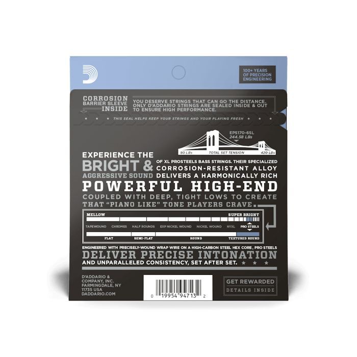 Струни для гітари D'Addario ProSteels Bass Light 6-String (32-130) (EPS170-6SL) зображення 3