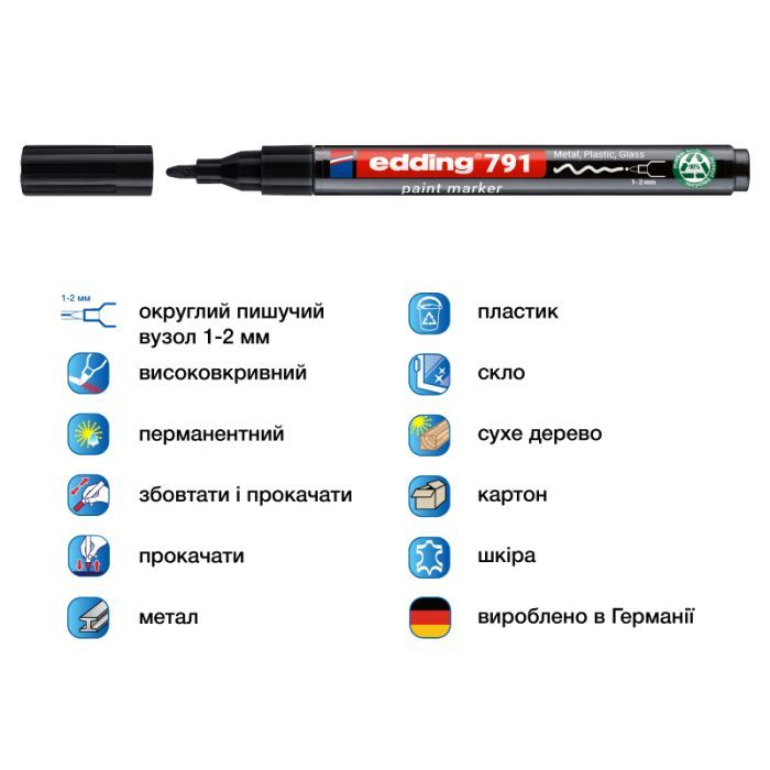 Маркер Edding Paint e-791 1-2 мм круглий чорний (e-791/01n) зображення 2