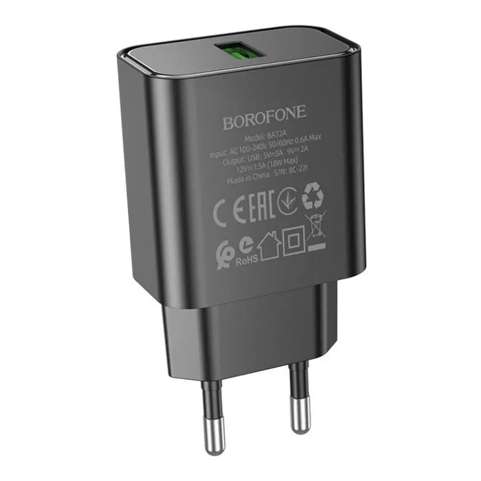 Зарядное устройство BOROFONE BA72A USB QC3.0 black (6974443388541) изображение 3 Зарядное устройство BOROFONE BA72A USB QC3.0 black (6974443388541) изображение 3