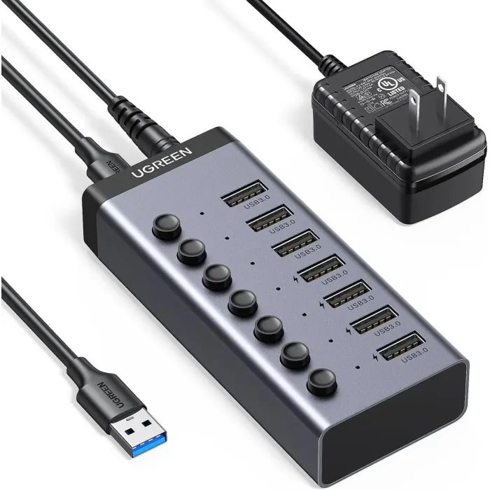 Концентратор Ugreen USB 3.0 to 7xUSB 3.0 with power supply CM481 gray (90307)
