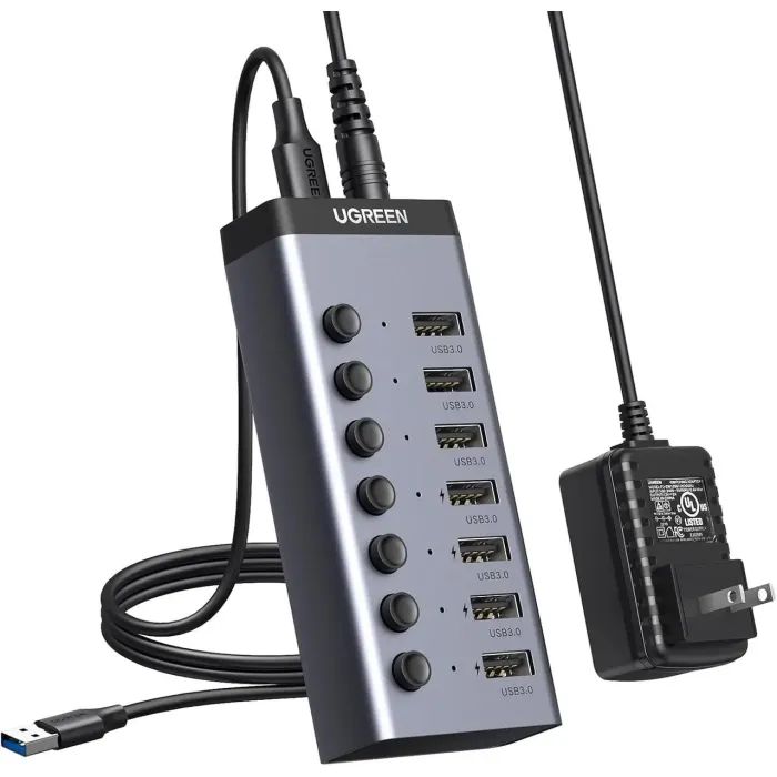 Концентратор Ugreen USB 3.0 to 7xUSB 3.0 with power supply CM481 gray (90307) изображение 2