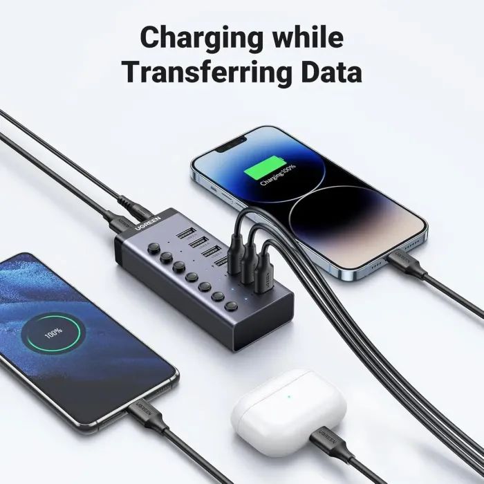 Концентратор Ugreen USB 3.0 to 7xUSB 3.0 with power supply CM481 gray (90307) изображение 5
