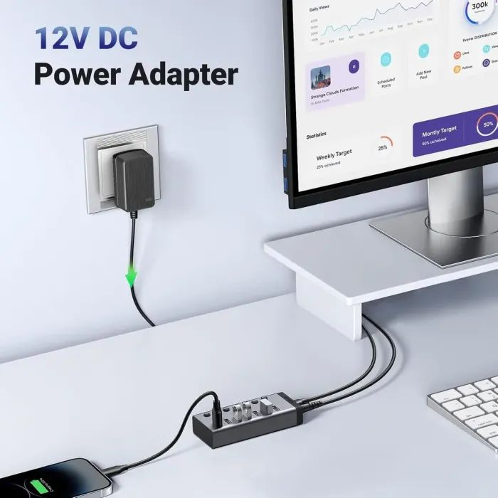 Концентратор Ugreen USB 3.0 to 7xUSB 3.0 with power supply CM481 gray (90307) изображение 7