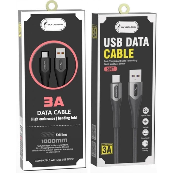 Дата кабель USB 2.0 AM to USB-C 1.0m 3A braided dark green SkyDolphin (USB-000582) изображение 2