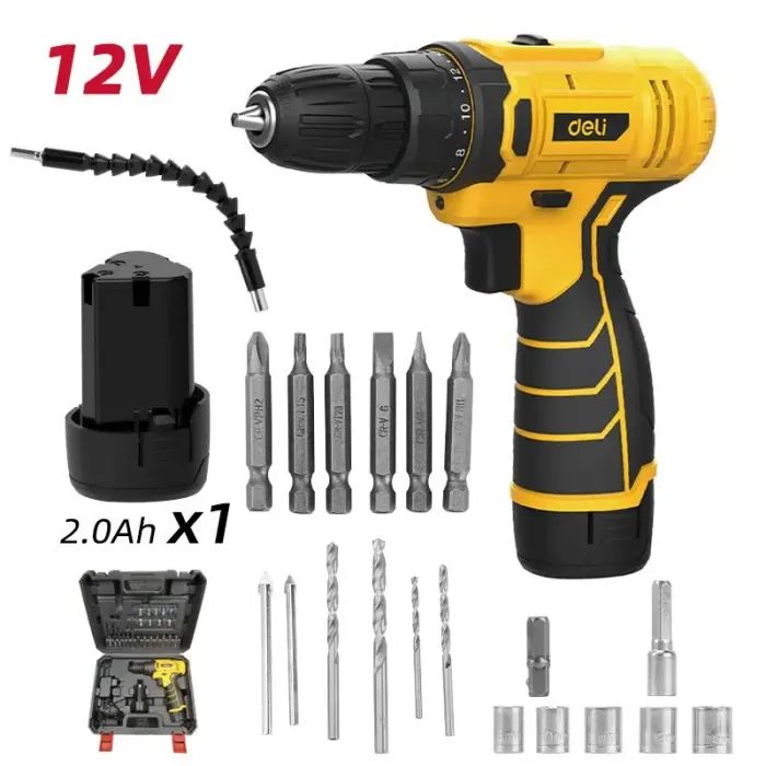 Шуруповерт Deli 12V, 2Ah, 3Nm, насадки+набор сверл и бит (EDL-DZ12-6A2) изображение 2
