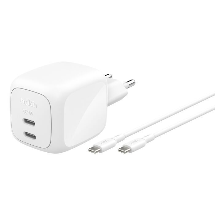 Зарядное устройство Belkin 2xUSB-C PD67W GaN PPS + cable USB-C to USB-C 2.0m white (WCH020KQ2MWH-B6)