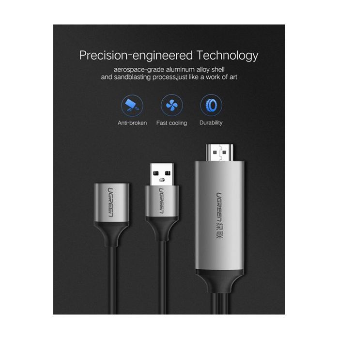 Кабель мультимедійний USB to HDMI 1.5m gray Ugreen (50291) зображення 3