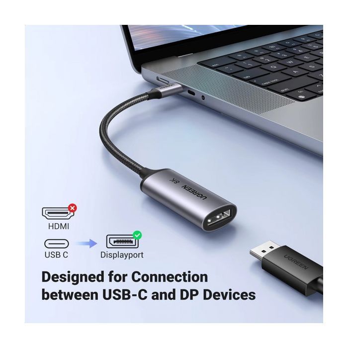 Перехідник USB-C M to DisplayPort F 0.1m 8K60Hz CM654 gray Ugreen (15575) зображення 2