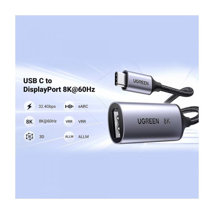 Перехідник USB-C M to DisplayPort F 0.1m 8K60Hz CM654 gray Ugreen (15575) зображення 3