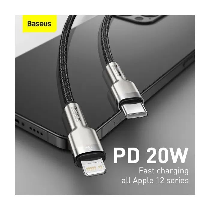 Дата кабель USB-C to Lightning 0.25m 20W Cafule Series Meta black Baseus (CATLJK-01) изображение 10