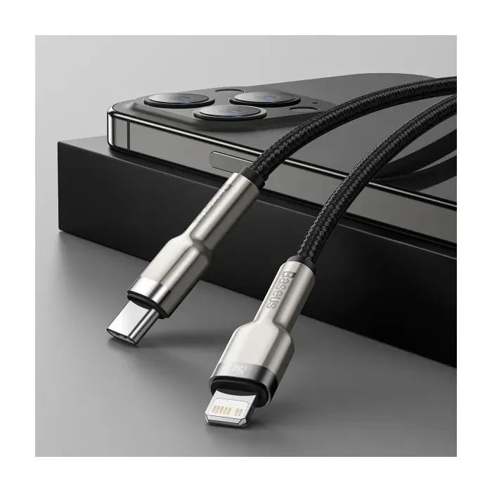 Дата кабель USB-C to Lightning 0.25m 20W Cafule Series Meta black Baseus (CATLJK-01) изображение 7
