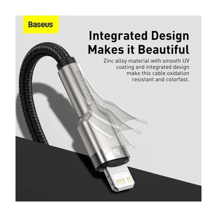 Дата кабель USB-C to Lightning 0.25m 20W Cafule Series Meta black Baseus (CATLJK-01) изображение 9