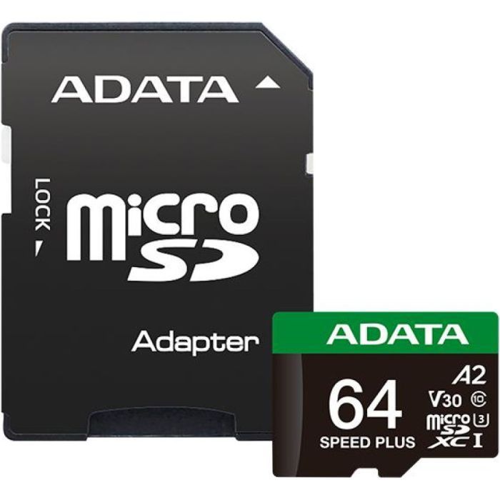 Карта памяти ADATA 64GB microSD class 10 UHS-I U3 V30 A2 Speed Plus (UD64GUI3V30A2SP-RA1)