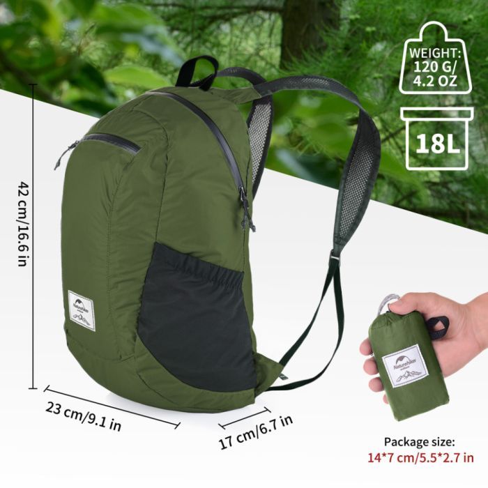 Рюкзак туристичний Naturehike NH17A012-B Ultralight 18 л зелений (6976507663762) зображення 3