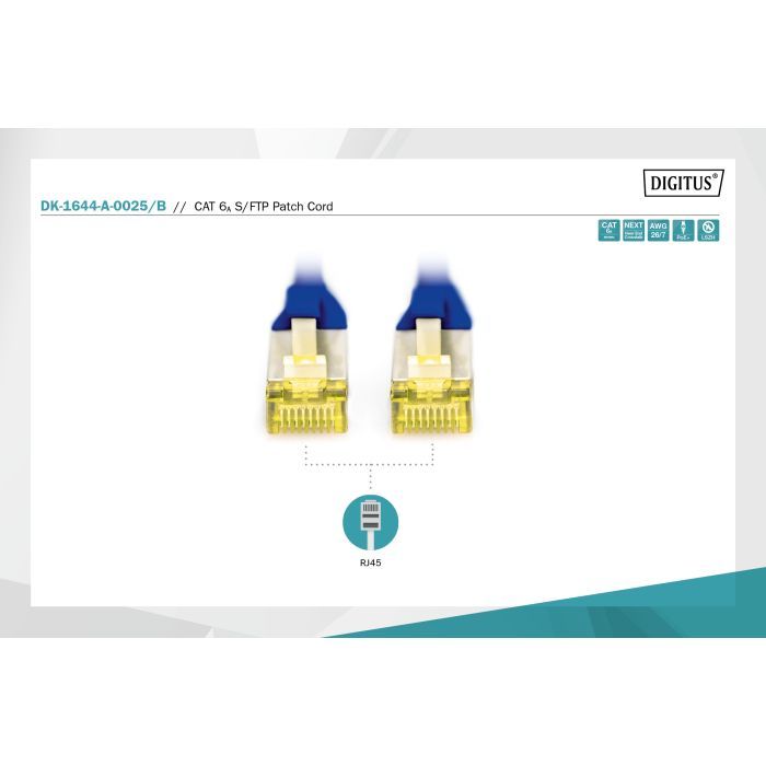 Патч-корд 0.25м, SFTP, cat.6A, AWG 26/7, Cu, LSZH, blue Digitus (DK-1644-A-0025/B) изображение 5